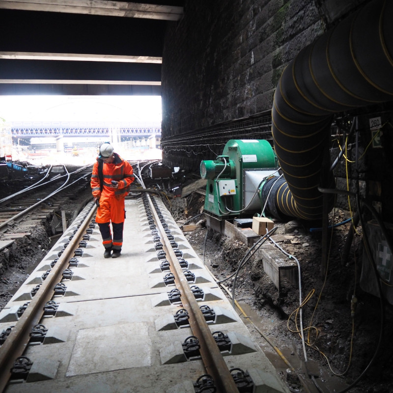 Rail engineer and centrifugal fan in rail tunnel