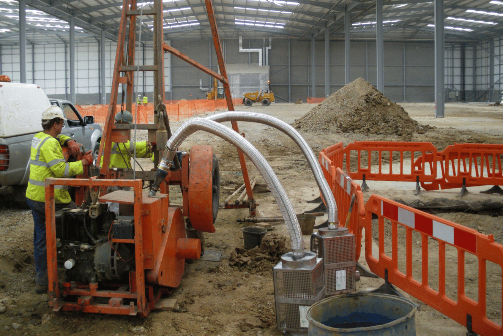 Ravex Diesel Exhaust Filter Kit HD90 twin kit on a specialise drilling rig in operation at a warehouse