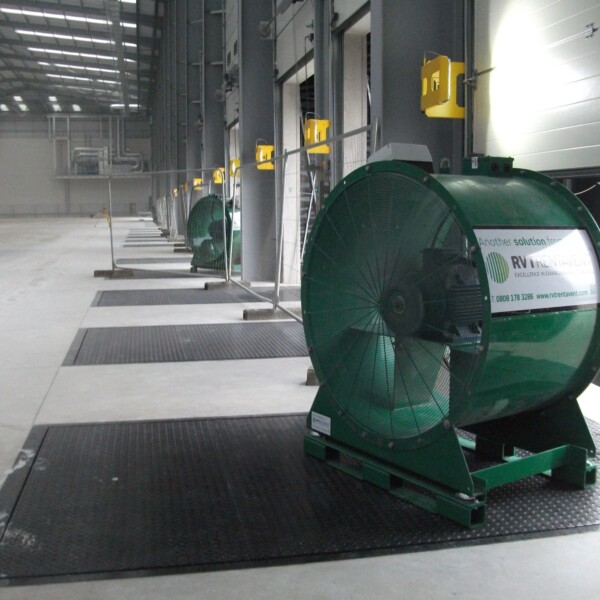 Axial fans cooling a large warehouse
