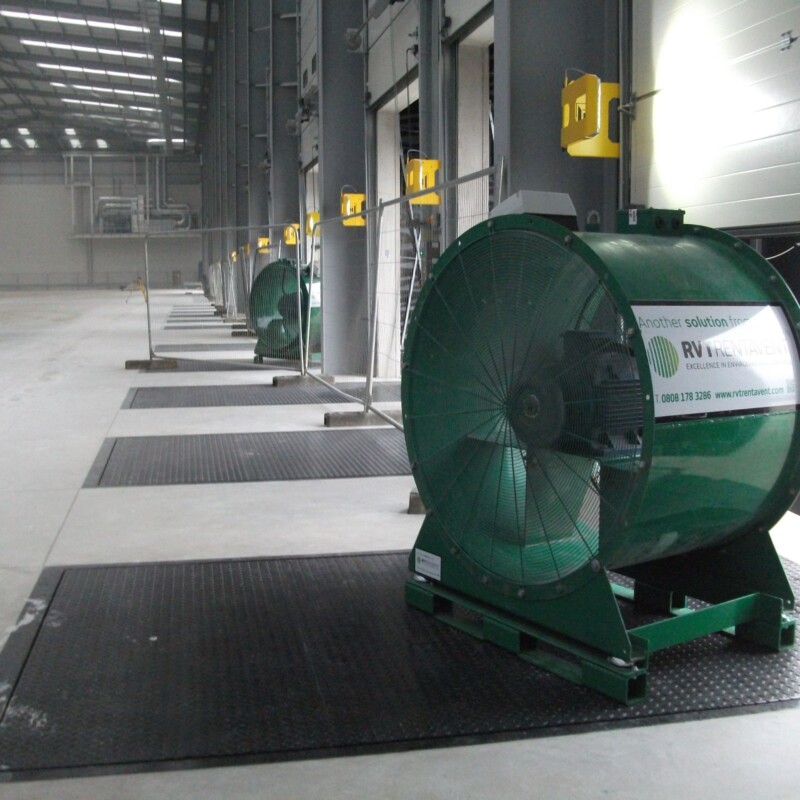 Axial fans cooling a large warehouse