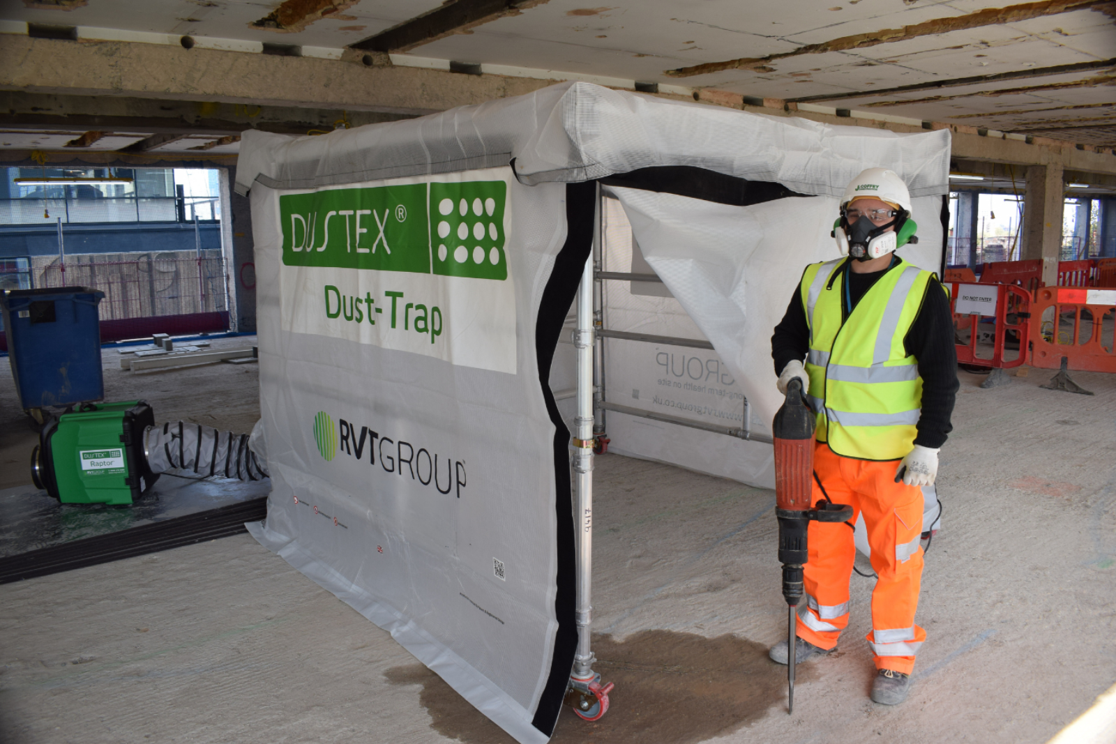 DUSTEX® Dust Trap and raptor extraction unit ready for jackhammering works