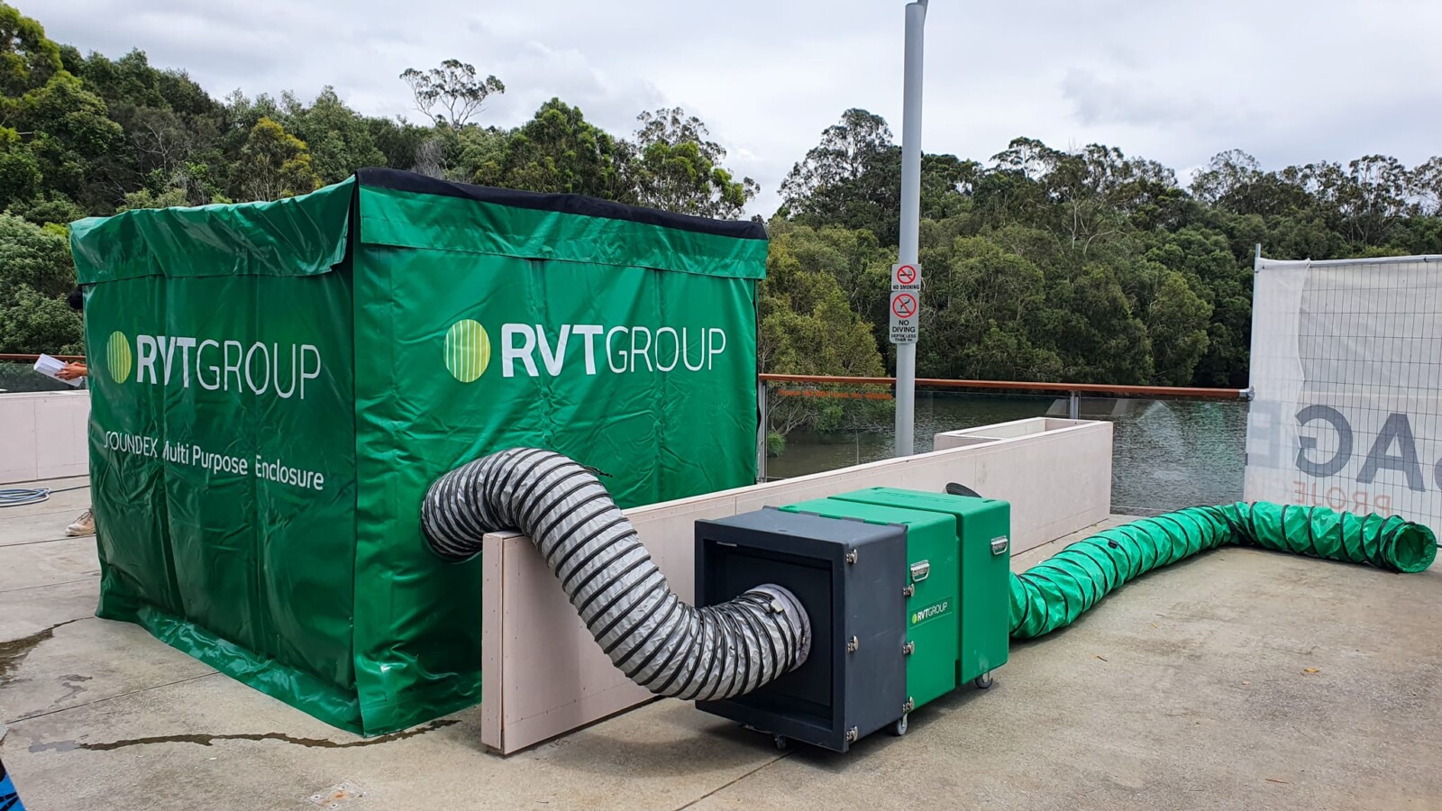 Dustex DustMaster Pro dust extraction and Soundex Multi-Purpose noise enclosure in use together