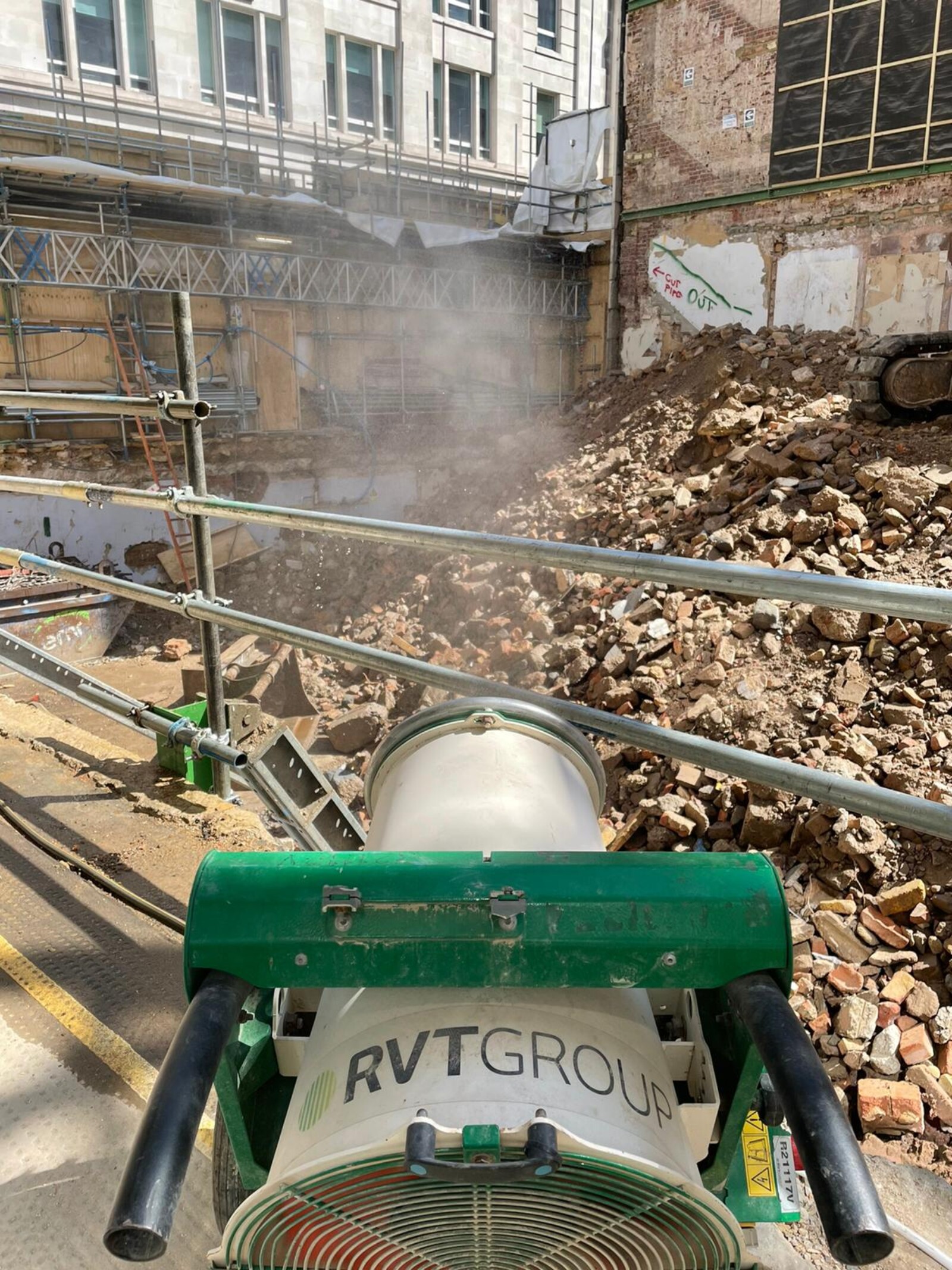 Dustex Hydramist 13 dust suppression in action during a demolition project on Coleman Street