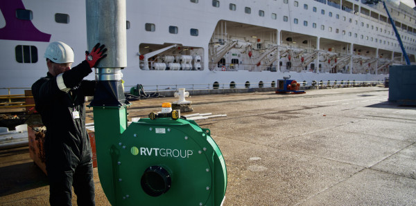 RVT Group worker installing kit to the ferry