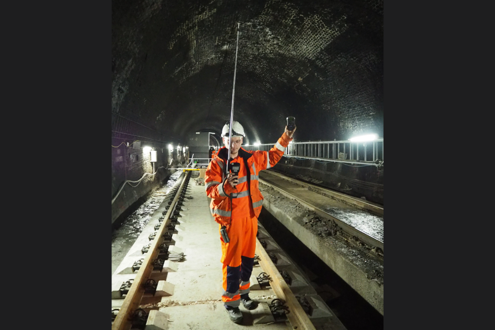 MONITEX P55 Hand-Held Gas Monitor being used to measure gases in a railway tunnel