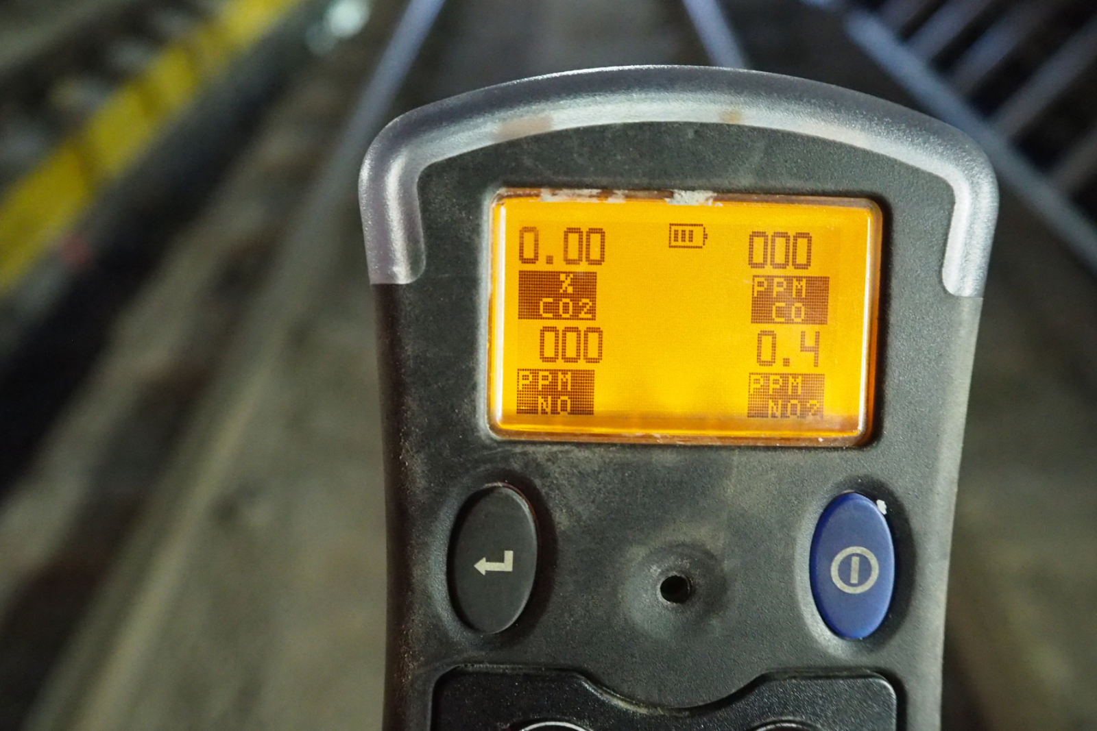 MONITEX P55 Hand-Held Gas Monitor close up of screen in a tunnel