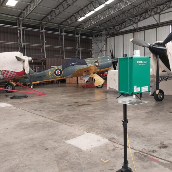 Dust monitoring installed within an aircraft hangar