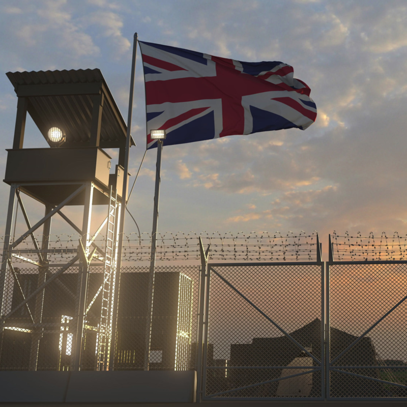Military base in the UK flying the union jack flag