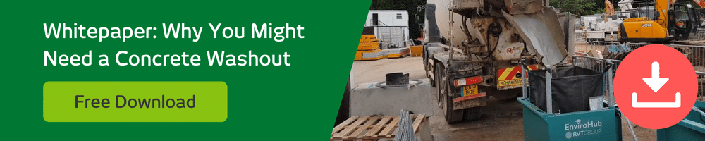 download button for concrete washout whitepaper and image of concrete washout and concrete mixer