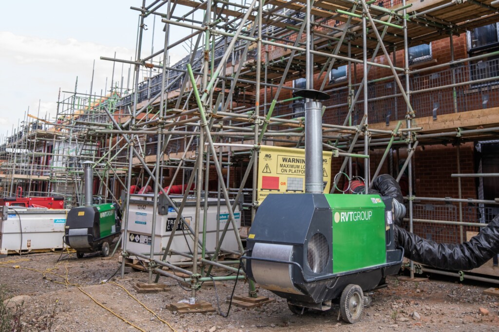 indirect oil-fired heaters at new build construction site