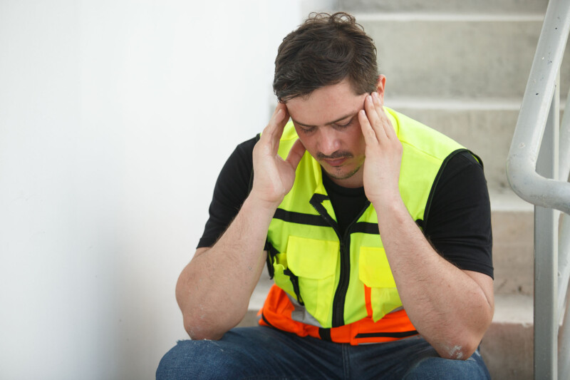 Construction site worker stressed
